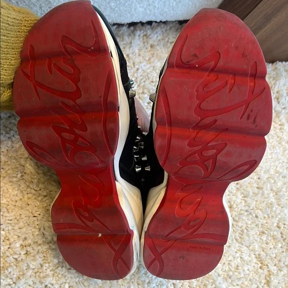 Authentic Christian Louboutin Black and Silver Studded Sneakers - Picture 5 of 11